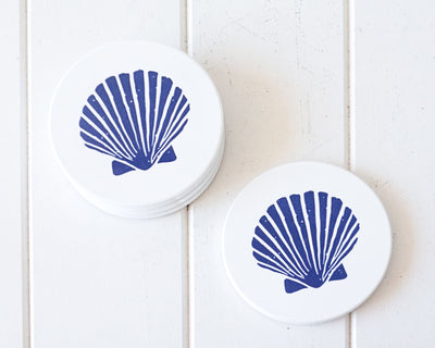 Ceramic Coaster - Blue Shell - Set 4